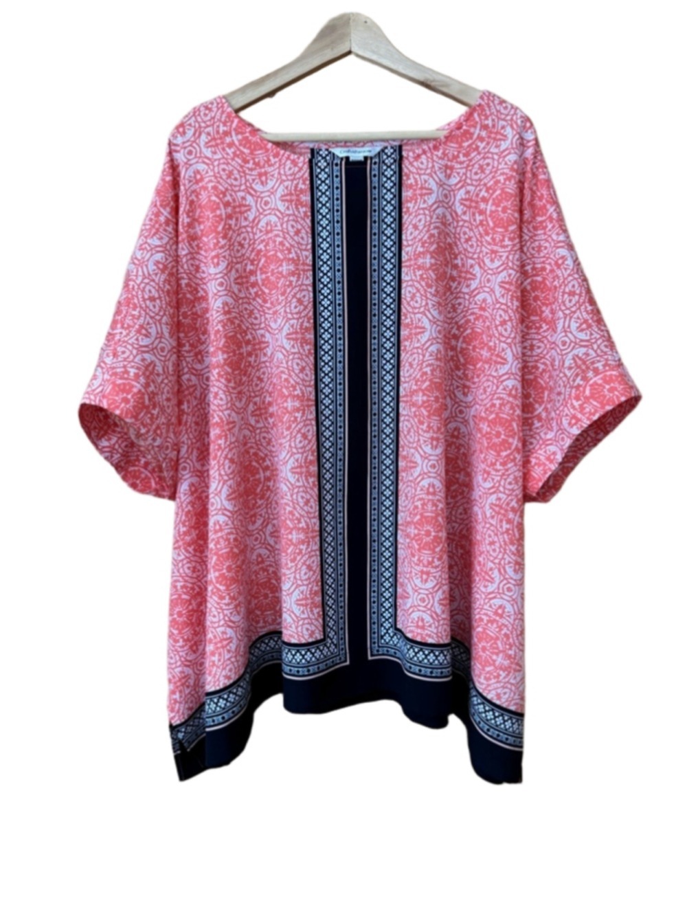 Croft & Barrow Coral and Navy Scarf Print Tunic plus size 3X